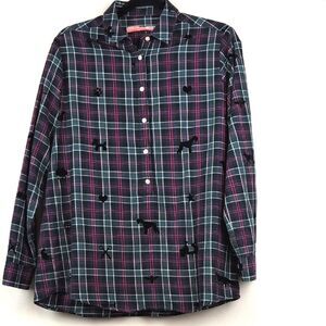 Vilagallo Plaid Long Sleeve Popover Blouse Top With Velvet Animals & Shapes